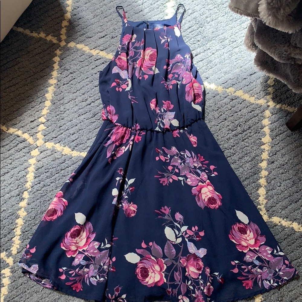 Navy pink and purple floral dress